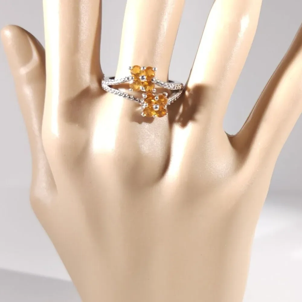 Opal Fire Opal Flower Ring Sterling Silver Size 7-3/4